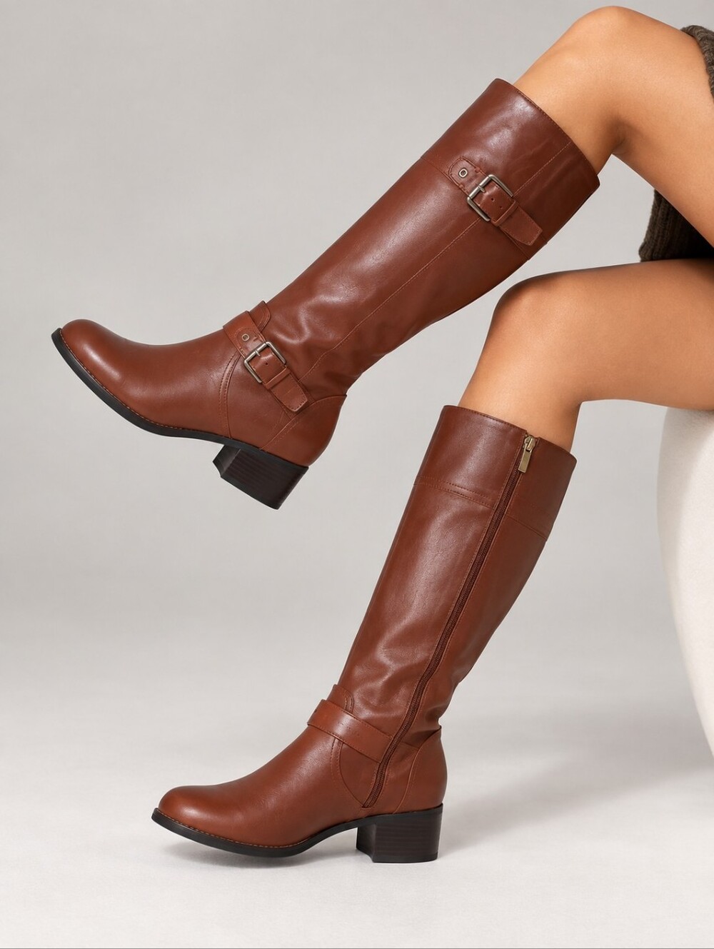 Women's Size 8 Leather Heeled Riding Boots Brown